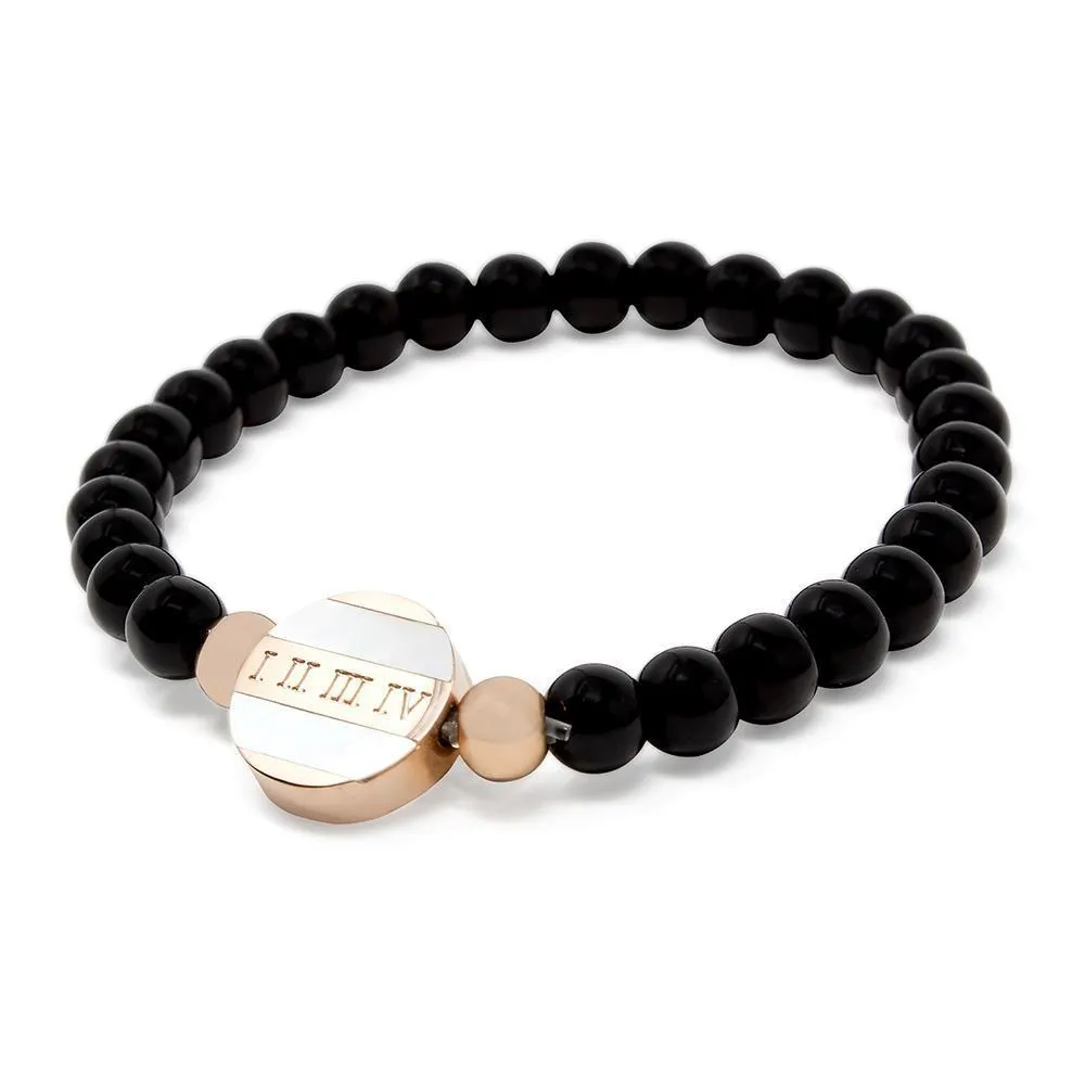 Stainless Steel Black Beaded Bracelet Rom Disc MOP Rose Gold Plated