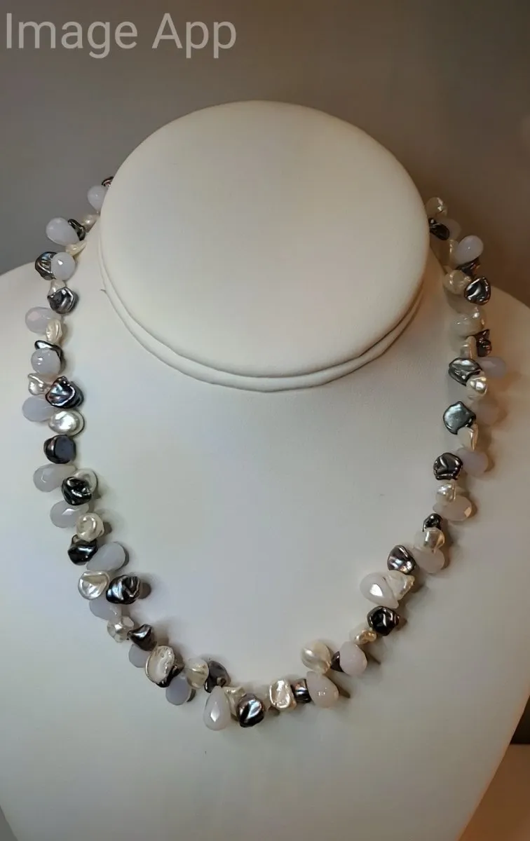 Sterling Chalcedony Beaded SS Pearl Neck