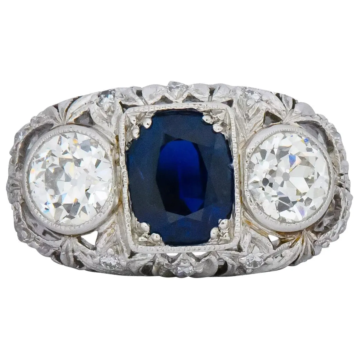 Sumptuous Art Deco 3.70 CTW No Heat Sapphire Diamond Platinum Anniversary Ring AGL