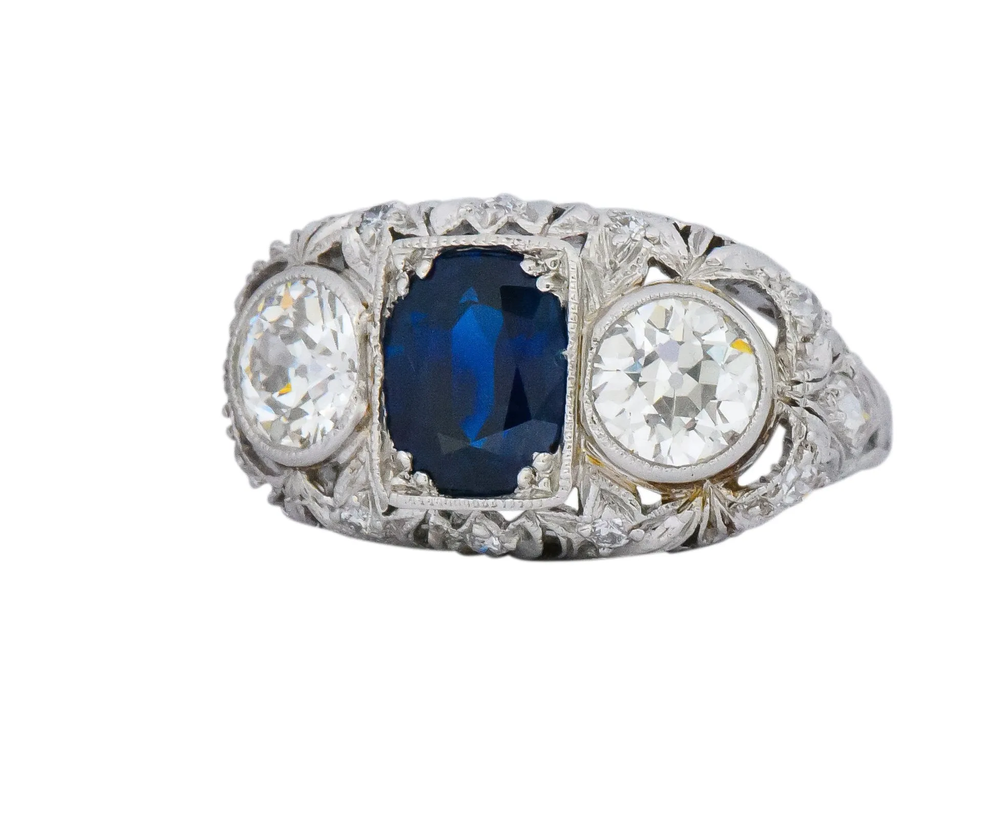 Sumptuous Art Deco 3.70 CTW No Heat Sapphire Diamond Platinum Anniversary Ring AGL