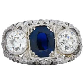 Sumptuous Art Deco 3.70 CTW No Heat Sapphire Diamond Platinum Anniversary Ring AGL