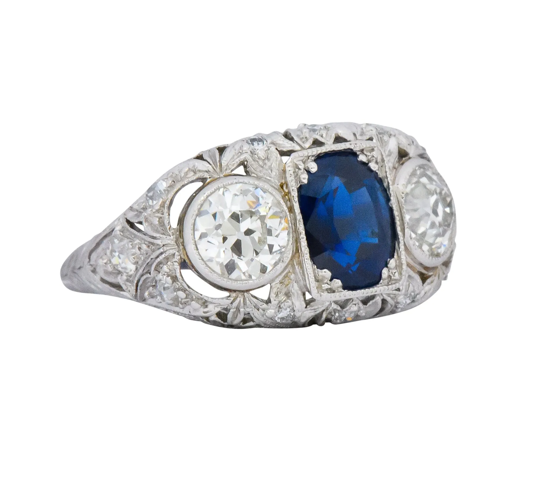 Sumptuous Art Deco 3.70 CTW No Heat Sapphire Diamond Platinum Anniversary Ring AGL