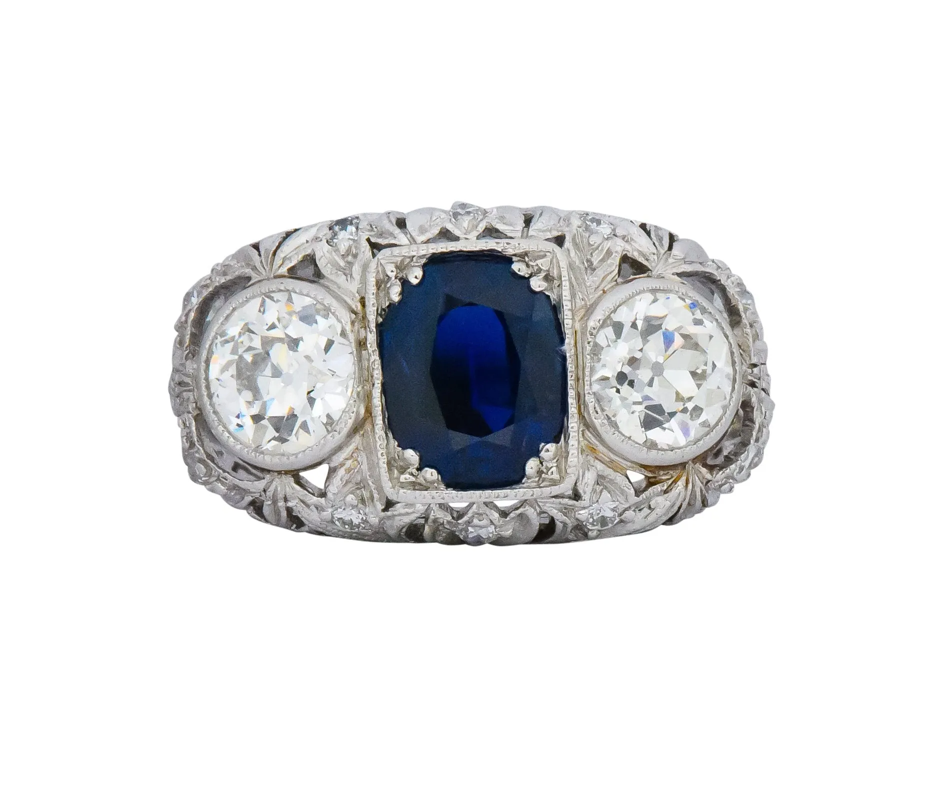 Sumptuous Art Deco 3.70 CTW No Heat Sapphire Diamond Platinum Anniversary Ring AGL