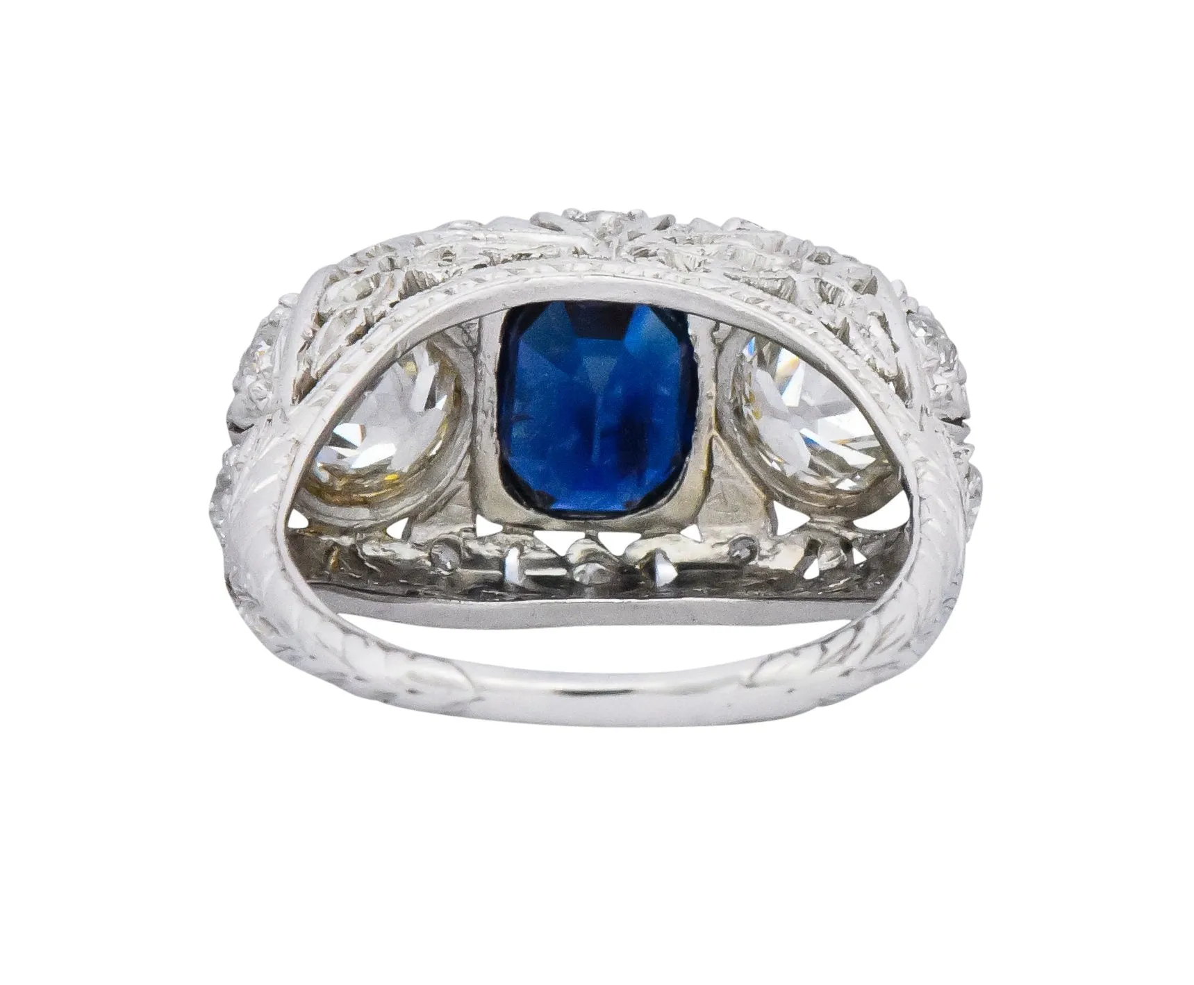 Sumptuous Art Deco 3.70 CTW No Heat Sapphire Diamond Platinum Anniversary Ring AGL