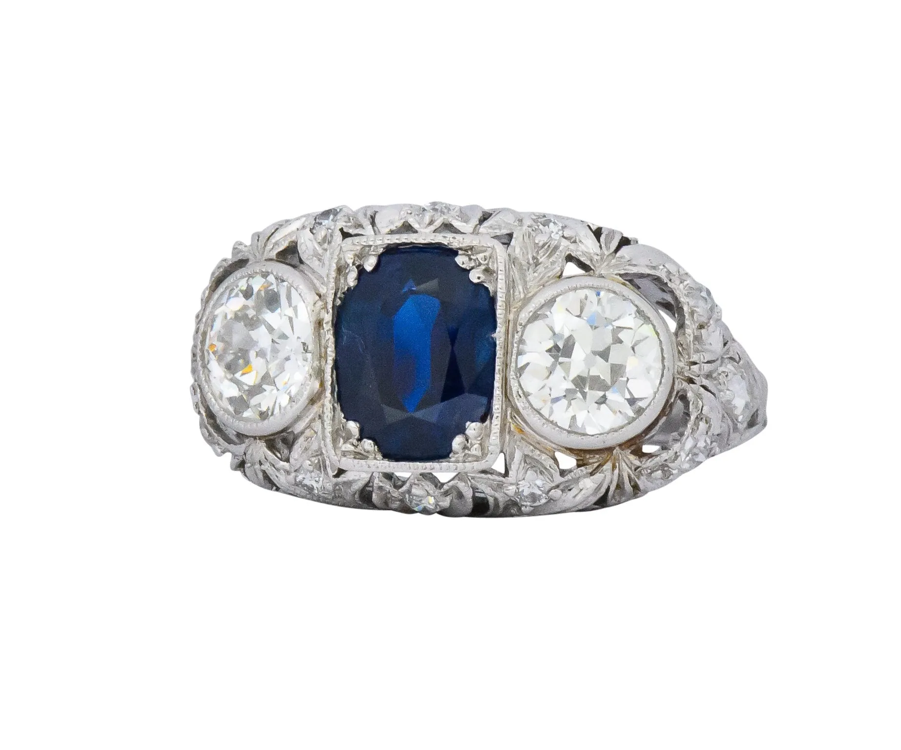 Sumptuous Art Deco 3.70 CTW No Heat Sapphire Diamond Platinum Anniversary Ring AGL