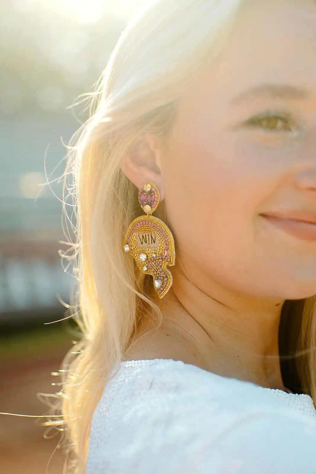 Taylor Shaye Purple & Gold Helmet Earrings