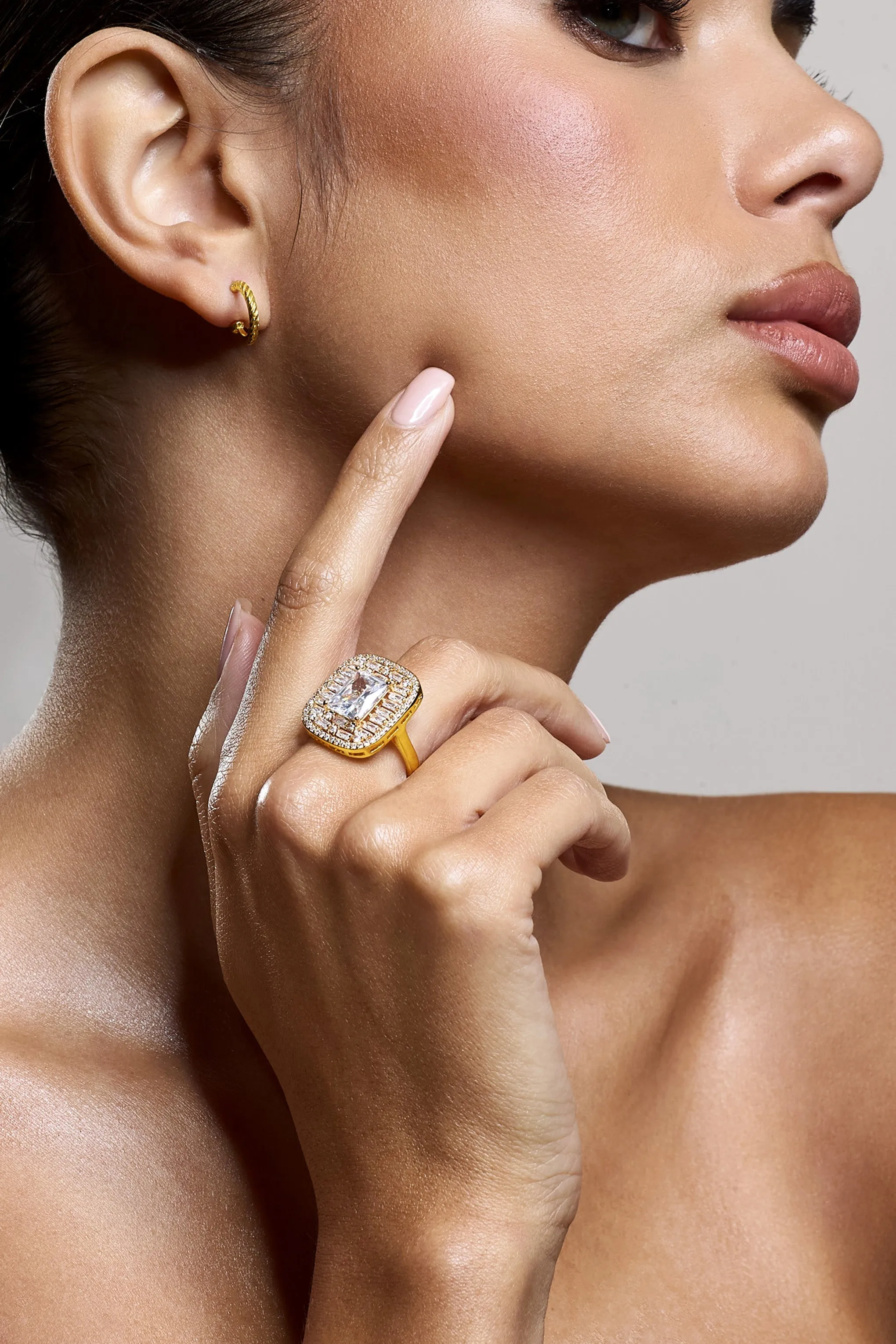 Tiara | Gold Square Diamante Ring