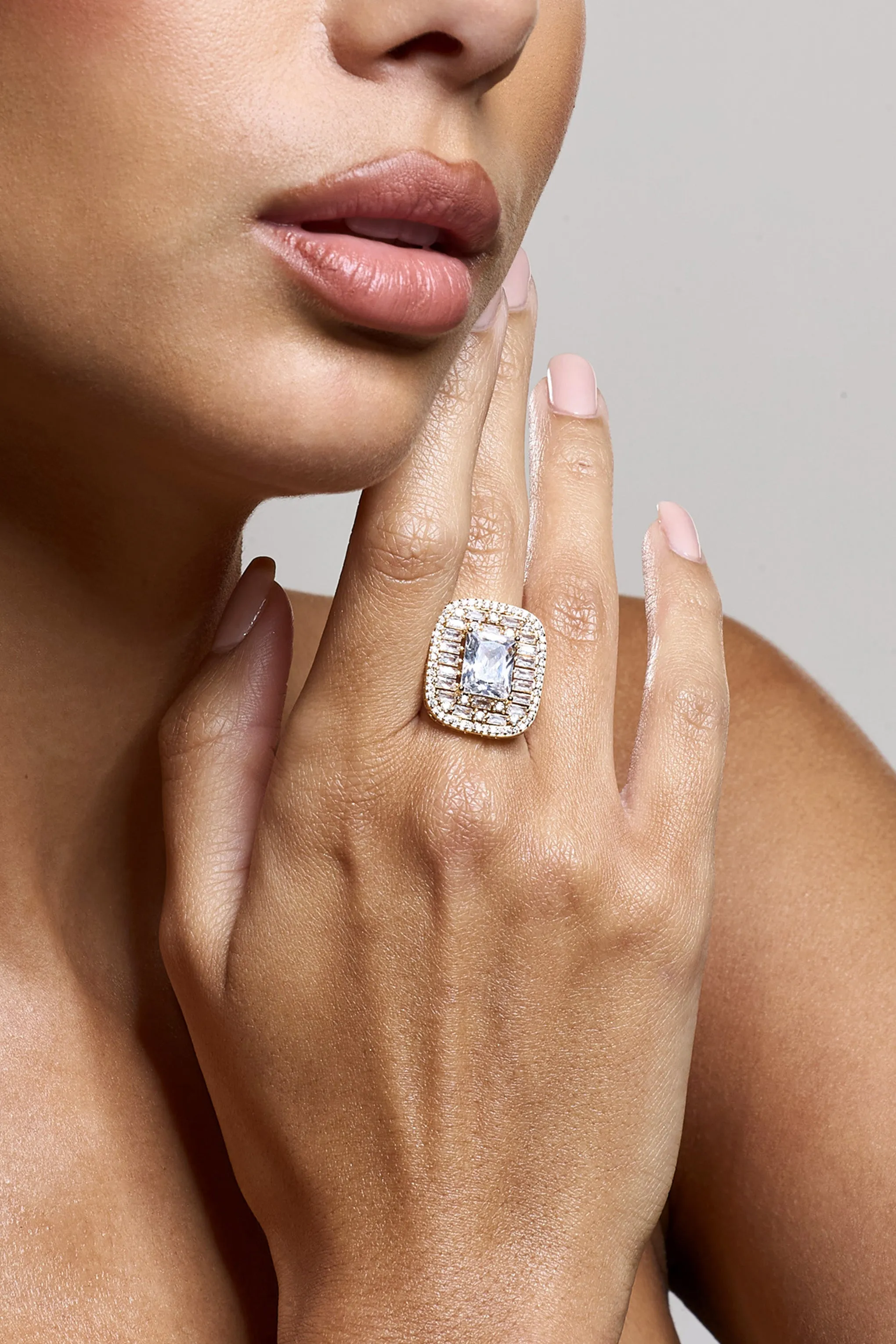 Tiara | Gold Square Diamante Ring