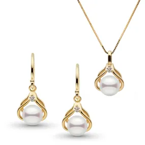 Tiara Collection Akoya Pearl and Diamond Pendant and Earrings Set