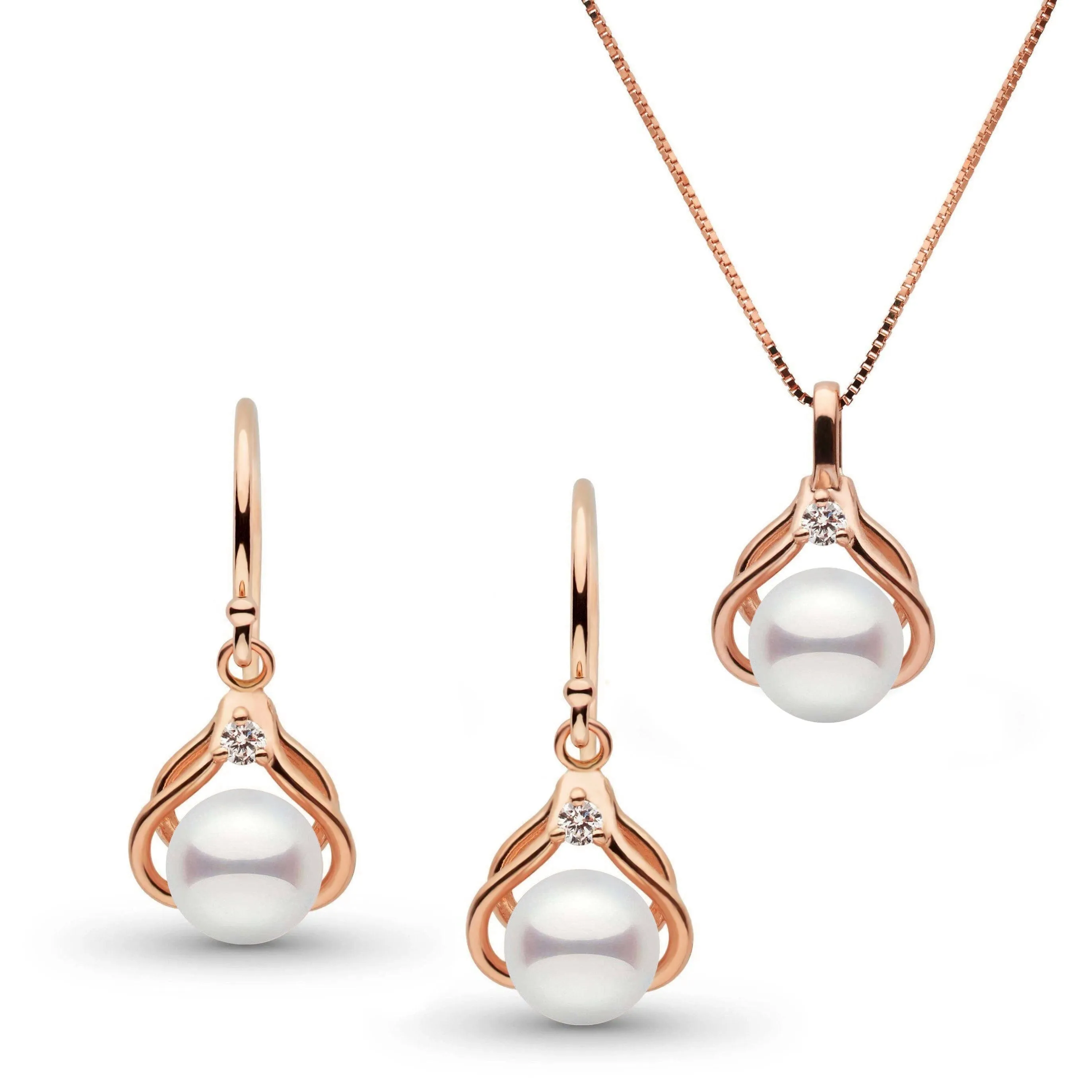 Tiara Collection Akoya Pearl and Diamond Pendant and Earrings Set