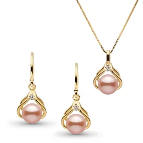 Tiara Collection Pink Freshadama Pearl and Diamond Pendant and Earrings Set