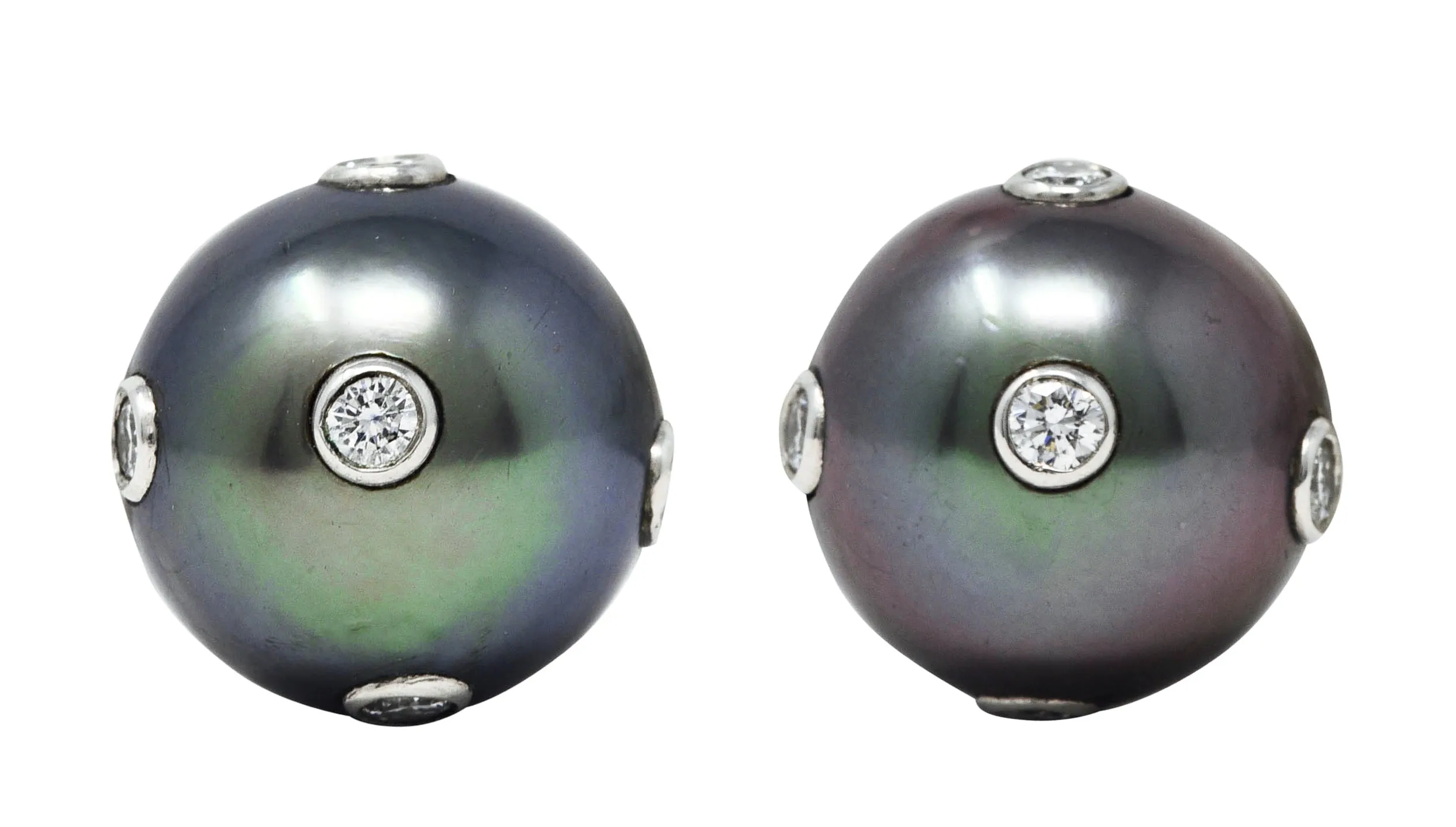 Tiffany & Co. Contemporary Diamond Tahitian Pearl Platinum Stud Earrings