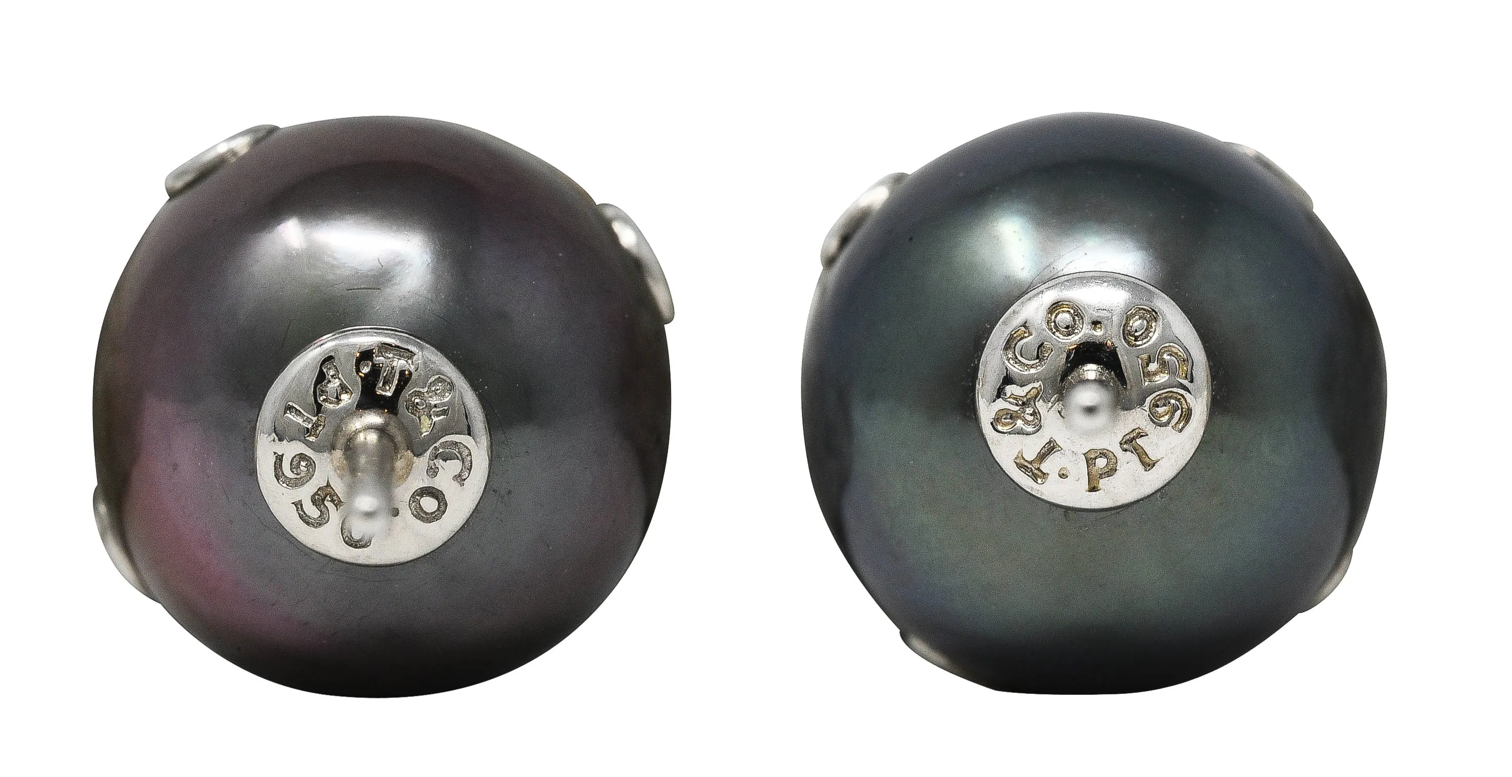 Tiffany & Co. Contemporary Diamond Tahitian Pearl Platinum Stud Earrings