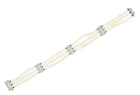 Tiffany & Co. Diamond Pearl Platinum Voile Three Strand Station Bracelet