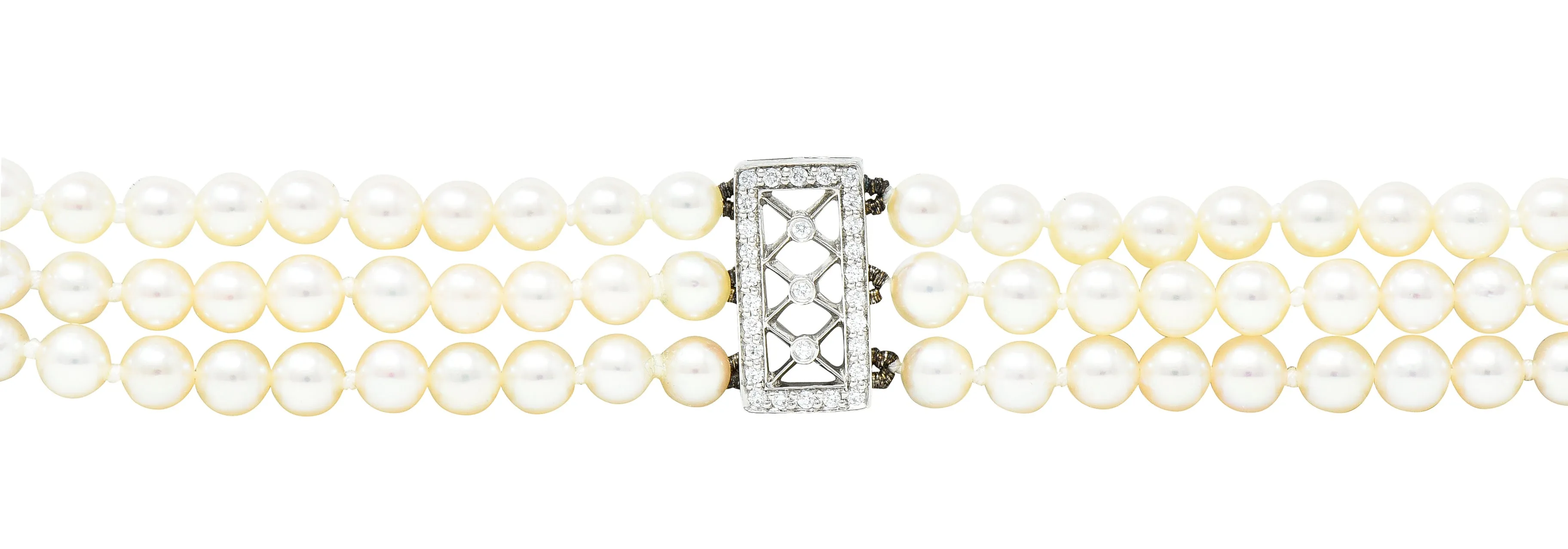 Tiffany & Co. Diamond Pearl Platinum Voile Three Strand Station Bracelet