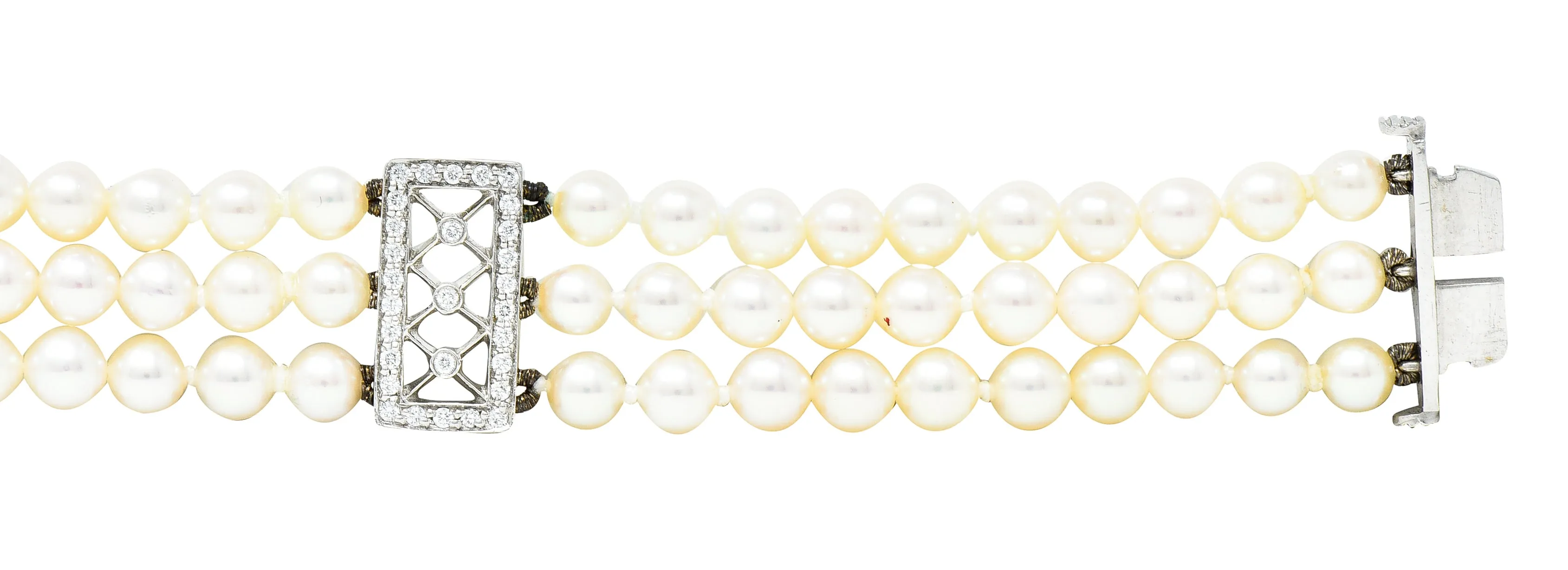 Tiffany & Co. Diamond Pearl Platinum Voile Three Strand Station Bracelet