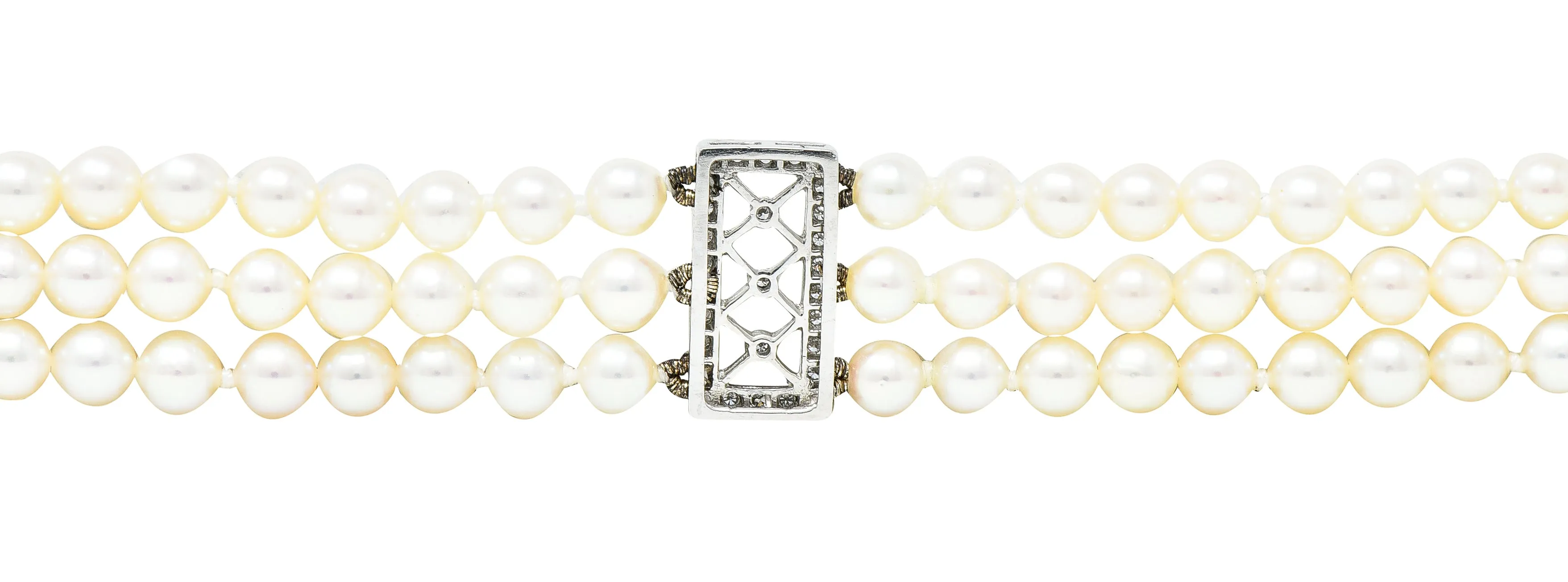 Tiffany & Co. Diamond Pearl Platinum Voile Three Strand Station Bracelet