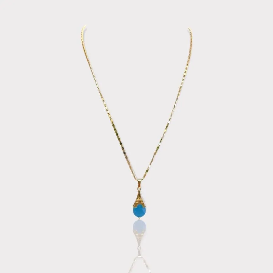 Turquoise eiffel tower set 18k of gold plated