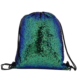 Turquoise Sequin Drawstring Bag