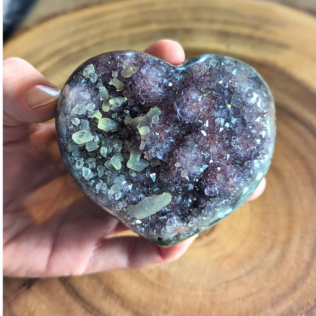 TUSCON MEETS TWILIGHT~ Medium, Natural Uruguay Amethyst Heart Geode Carving ~ Gorgeous and Unique Calcite Inclusions