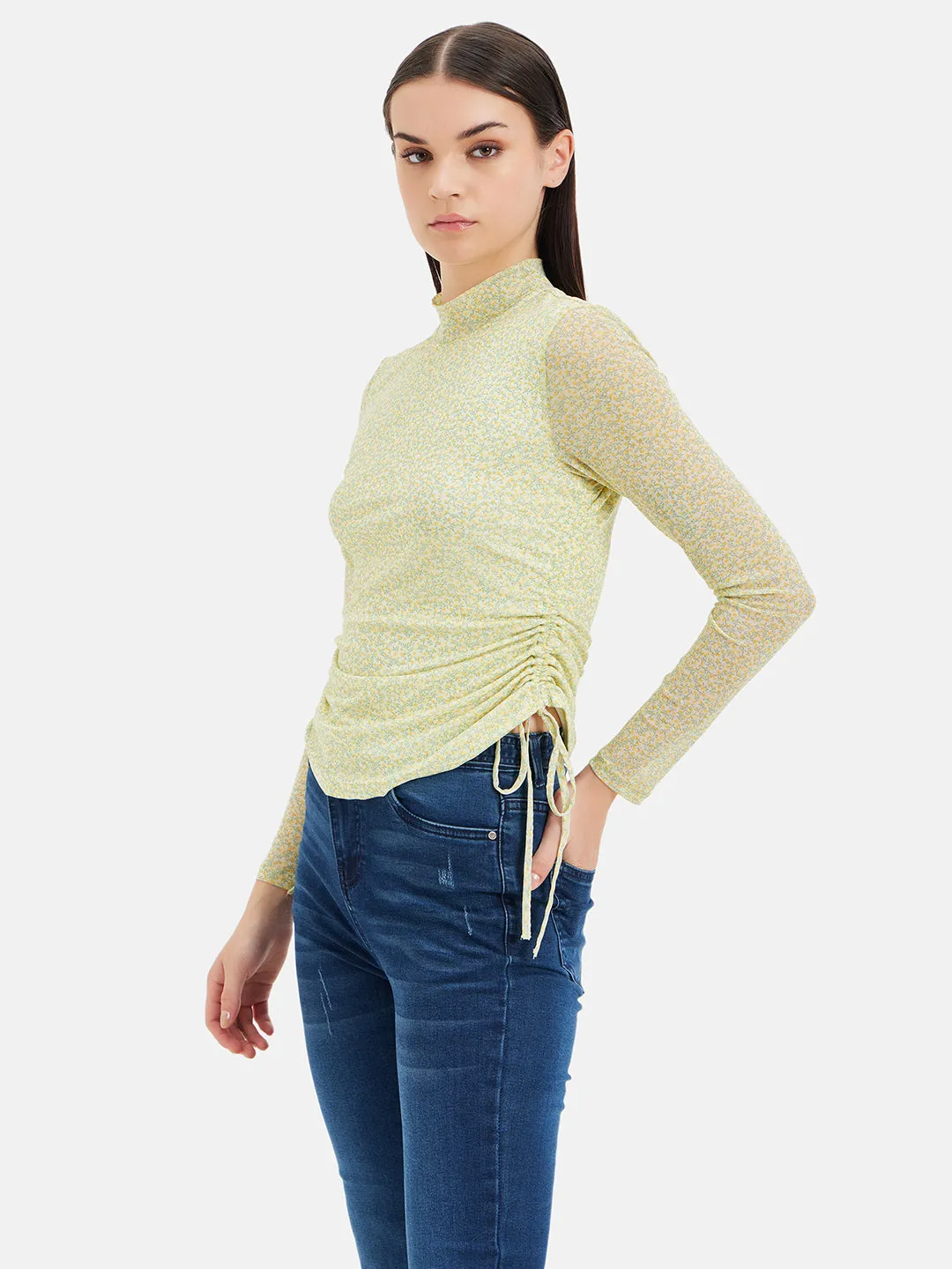 V-Neck Top With Turn-Up Sleeves