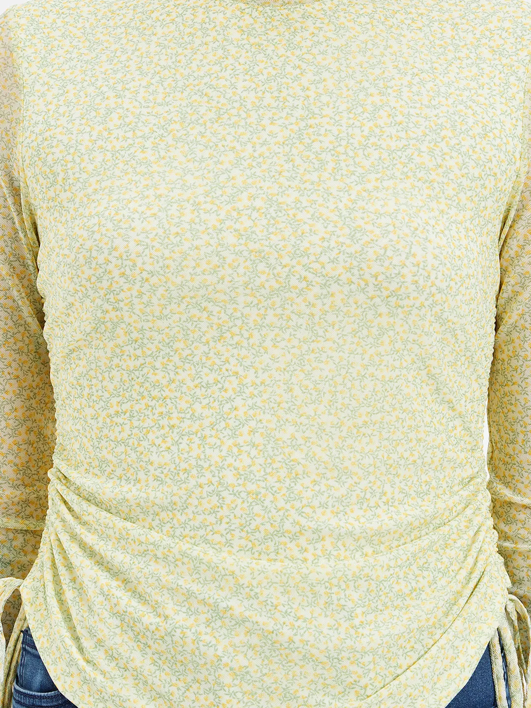 V-Neck Top With Turn-Up Sleeves