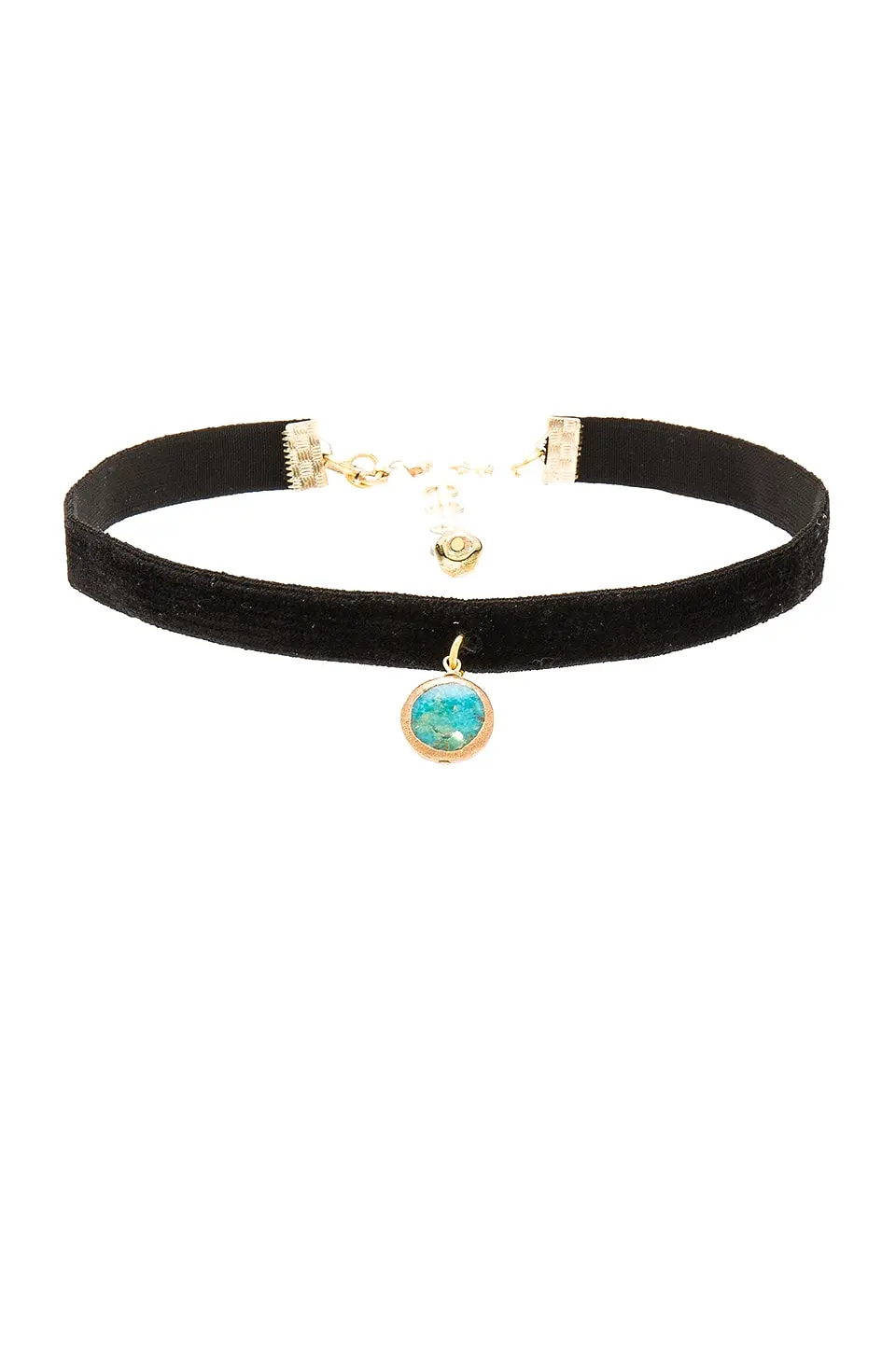 Vanessa Mooney Black Velvet Choker with Turquoise Circle Charm