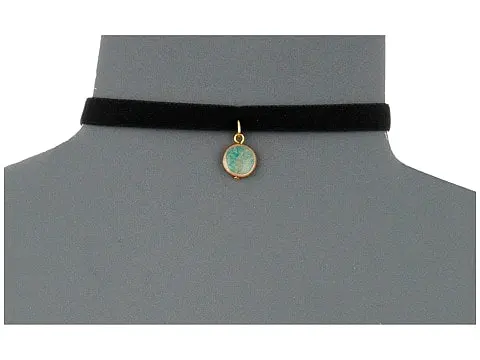 Vanessa Mooney Black Velvet Choker with Turquoise Circle Charm