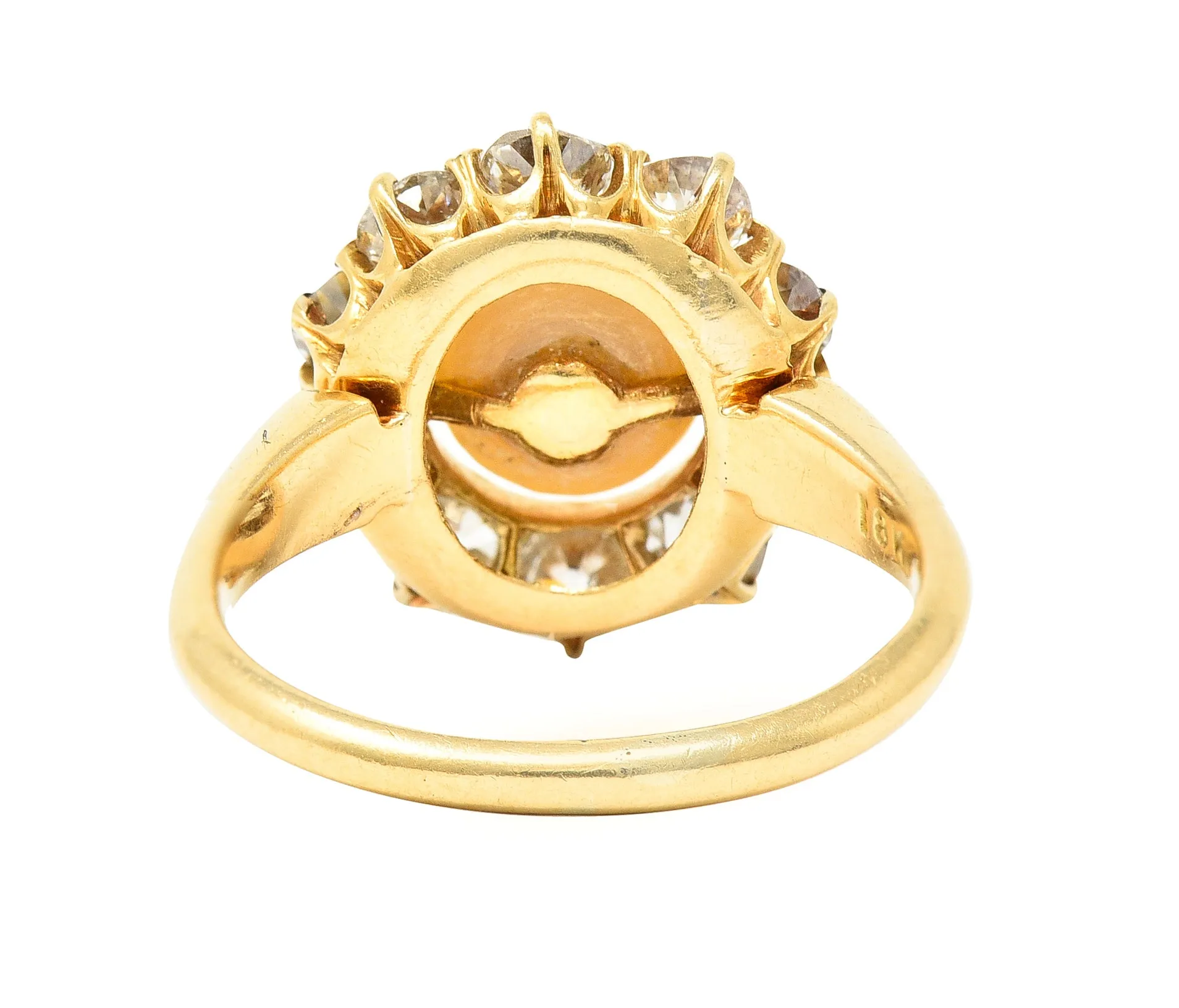 Victorian 0.80 CTW Old Mine Cut Diamond Natural Pearl 18 Karat Yellow Gold Antique Cluster Ring