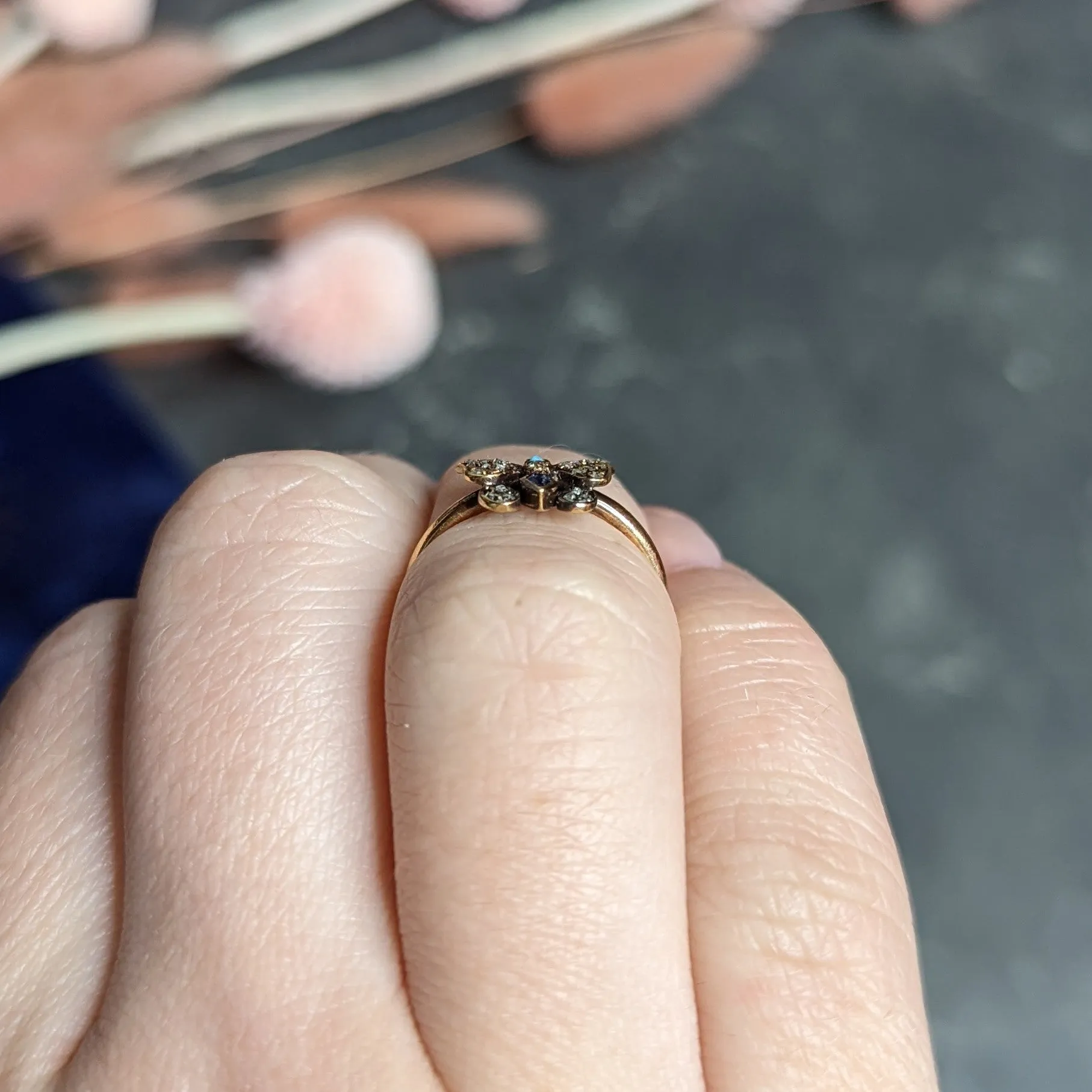 Victorian Diamond Sapphire Turquoise 14 & 18 Karat Rose Gold Butterfly Ring