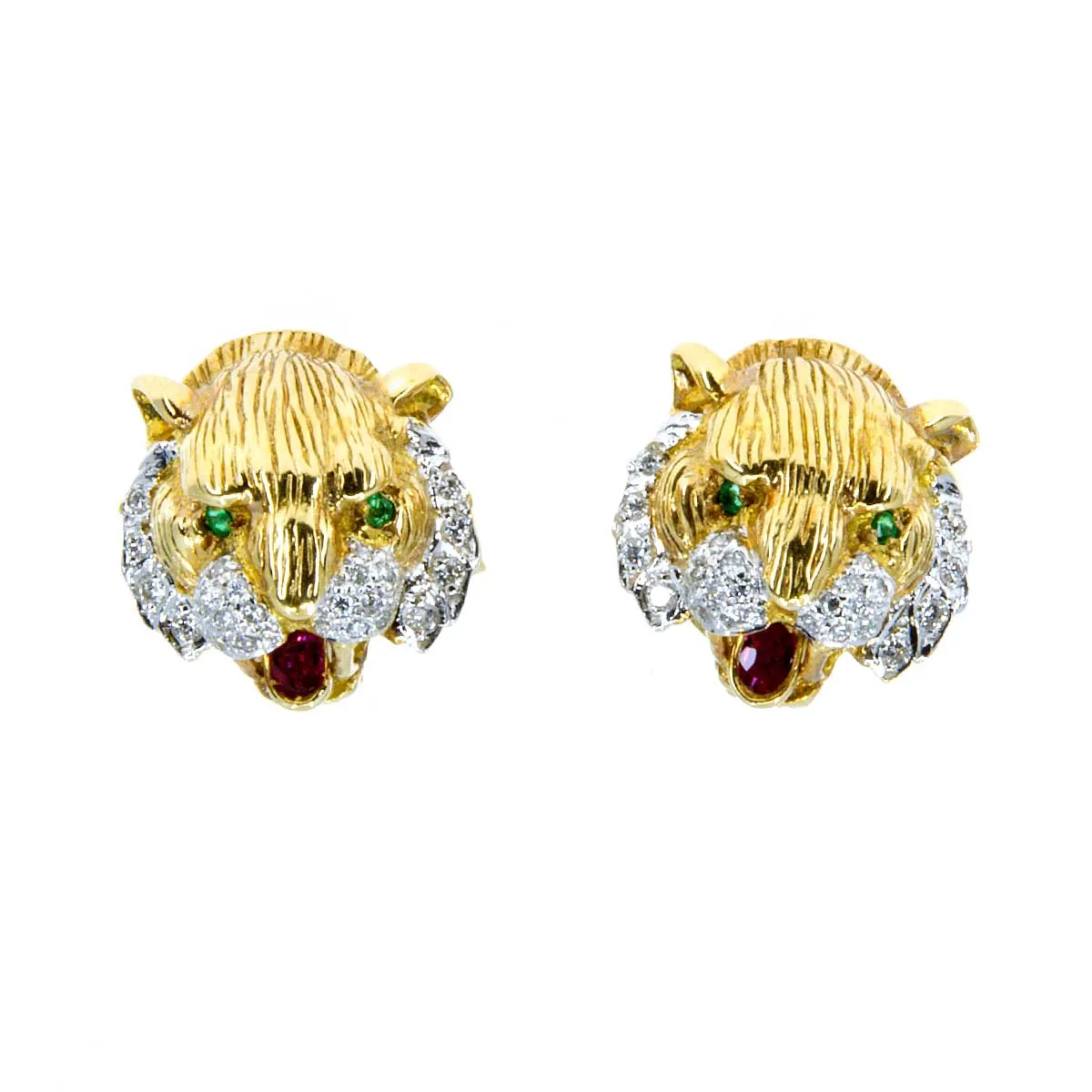 Vintage Diamond Ruby & Emerald Lion Head Cufflinks