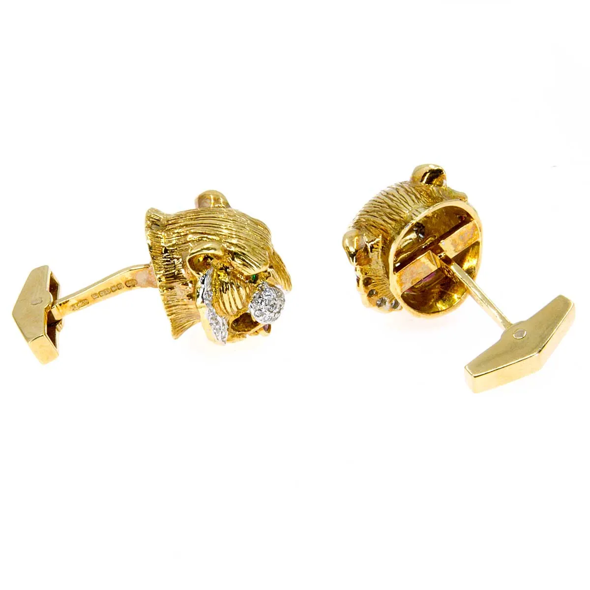 Vintage Diamond Ruby & Emerald Lion Head Cufflinks