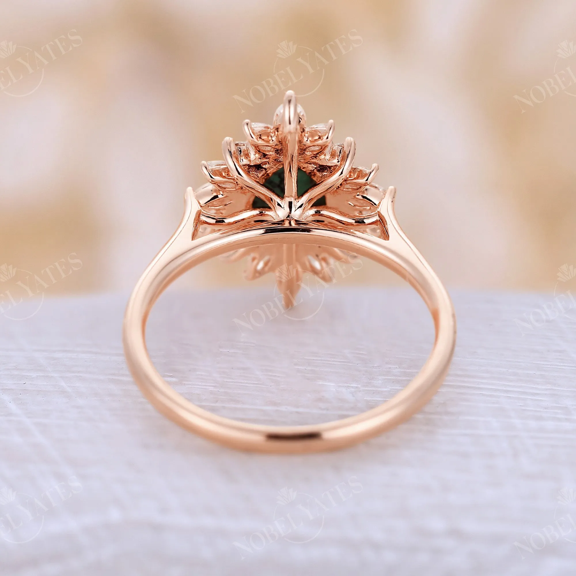 Vintage Pear Turquoise Halo Engagement Ring Rose Gold