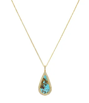 Vintage Turquoise 1.25 CTW Diamond 18 Karat Gold Drop Pendant Necklace