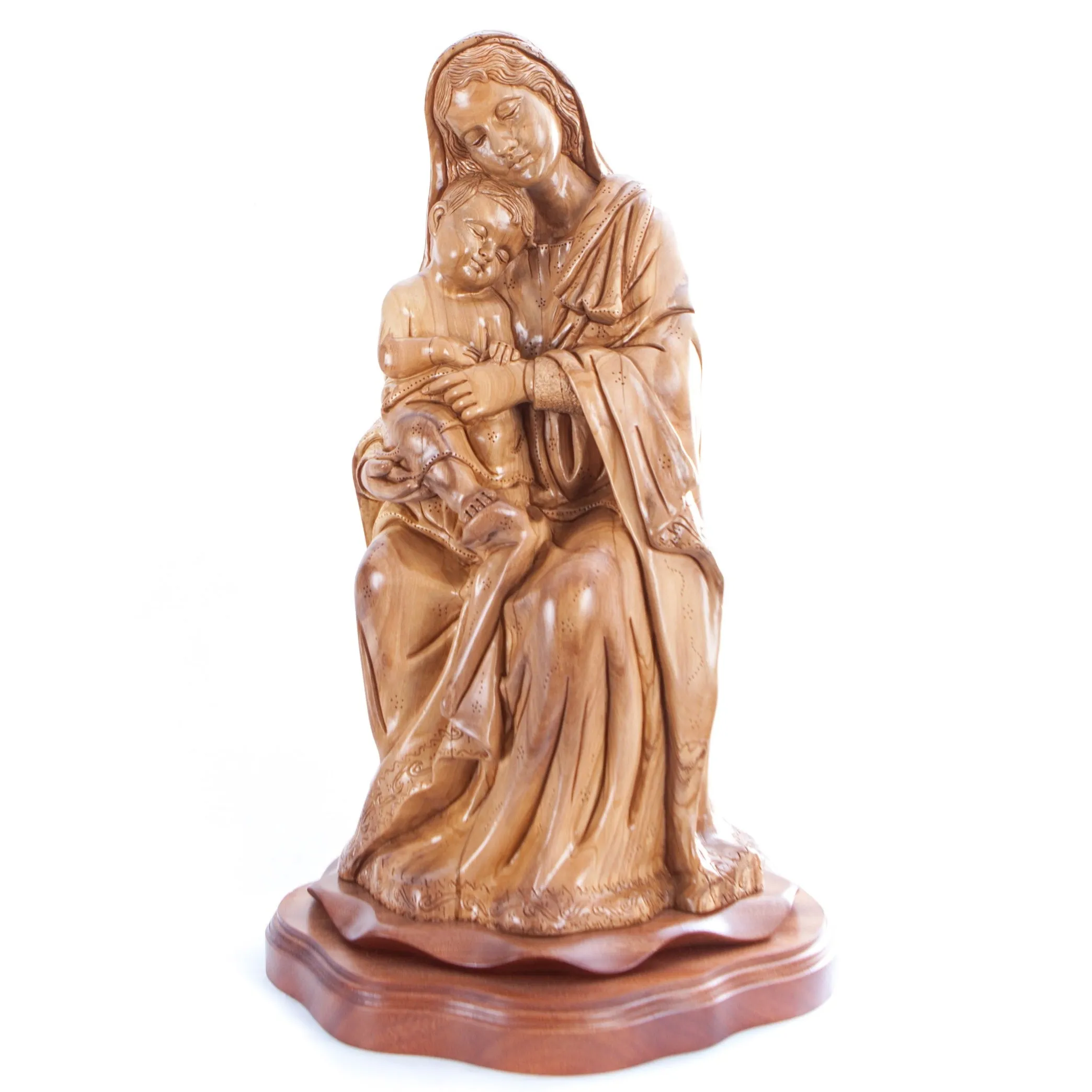 Virgin Mary Holding Sleeping Baby Jesus, 13.8 Wooden Masterpiece Carving