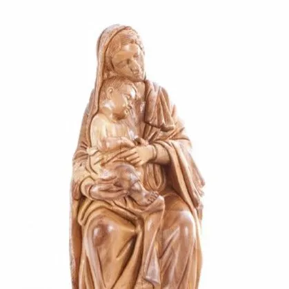 Virgin Mary Holding Sleeping Baby Jesus, 13.8 Wooden Masterpiece Carving