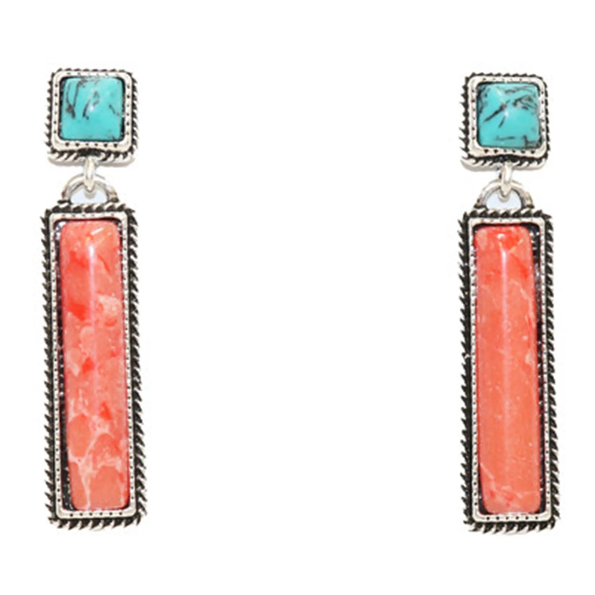 West And Co. Coral Bar & Turquoise Post Earrings