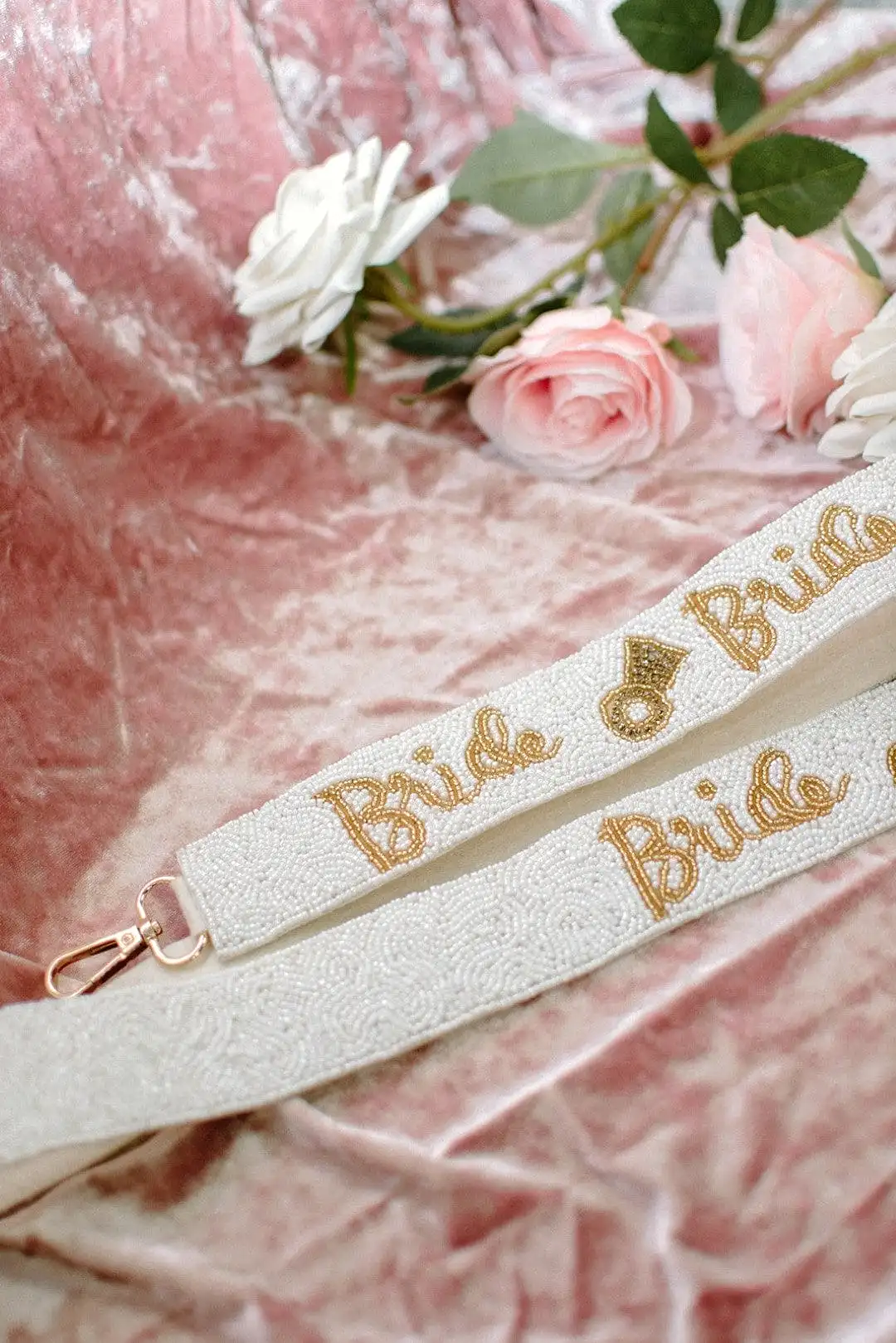 White & Gold Beaded Bride Strap