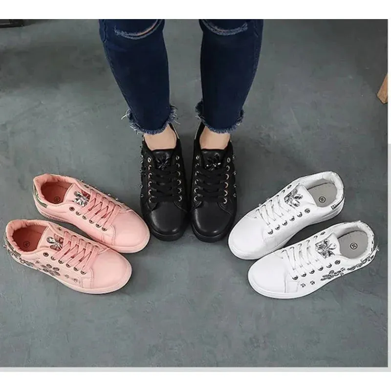 Women's Autumn Microfiber Leather Casual Lace Up Round Toe Sneakers