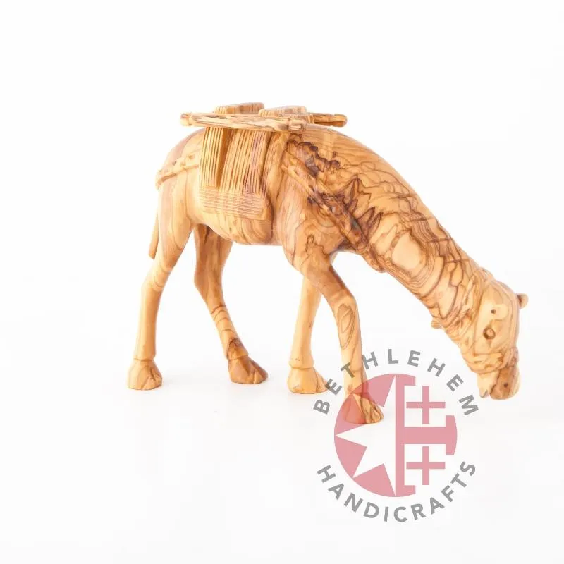 Wooden Camel Grazing Carving 7.9