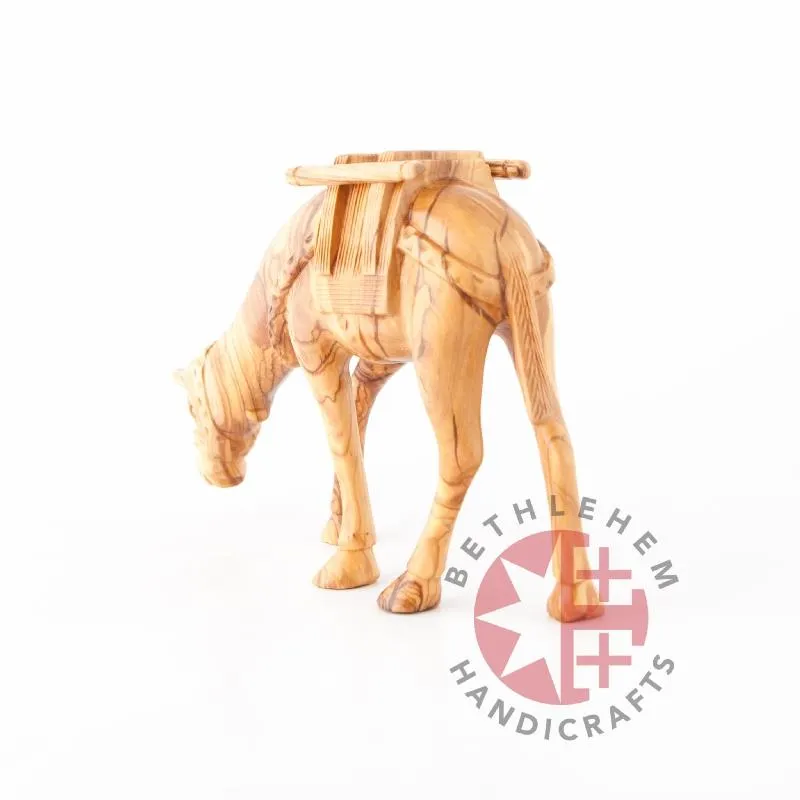 Wooden Camel Grazing Carving 7.9