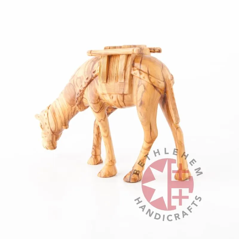 Wooden Camel Grazing Carving 7.9