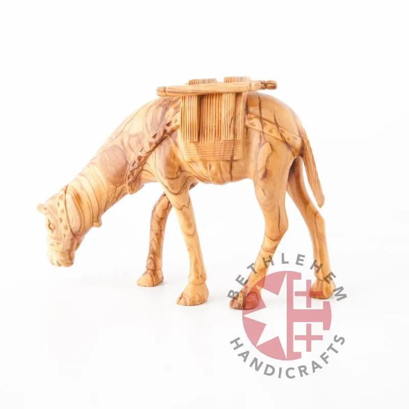 Wooden Camel Grazing Carving 7.9