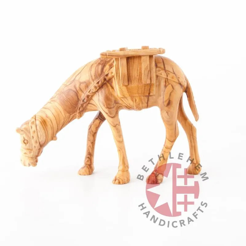 Wooden Camel Grazing Carving 7.9