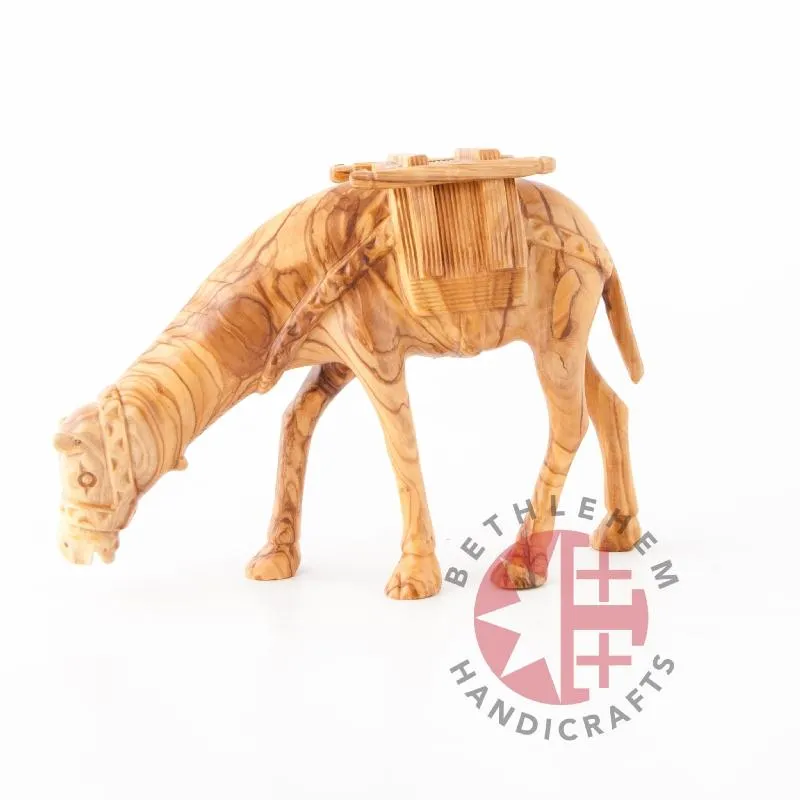 Wooden Camel Grazing Carving 7.9