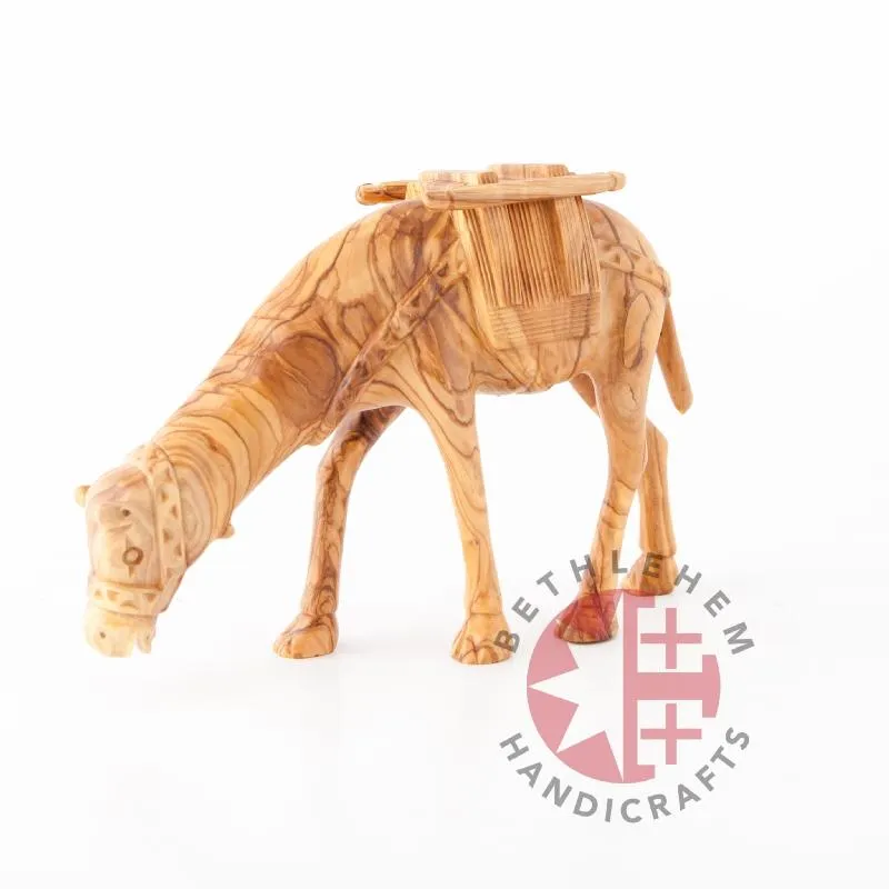 Wooden Camel Grazing Carving 7.9