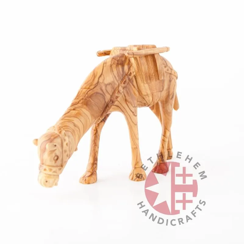 Wooden Camel Grazing Carving 7.9