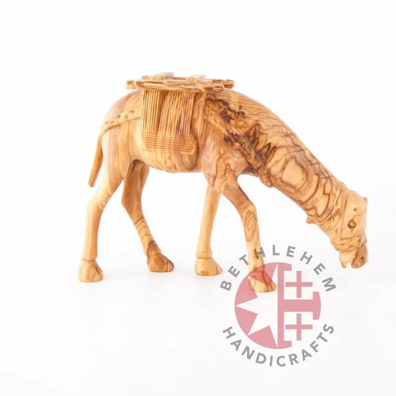 Wooden Camel Grazing Carving 7.9