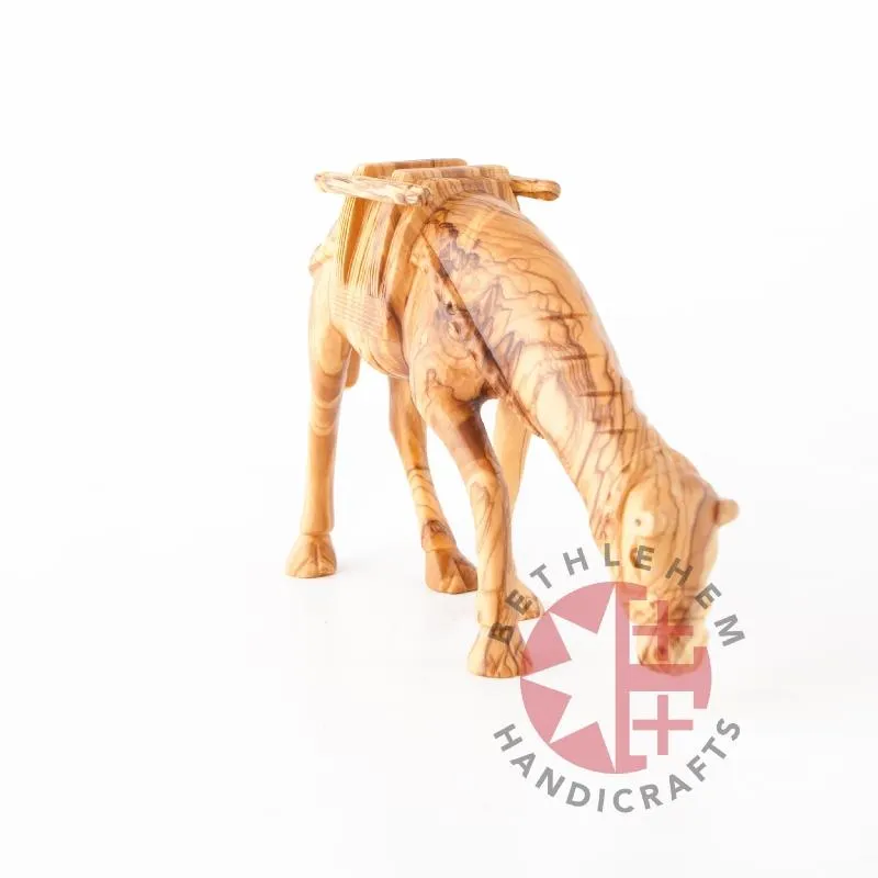 Wooden Camel Grazing Carving 7.9