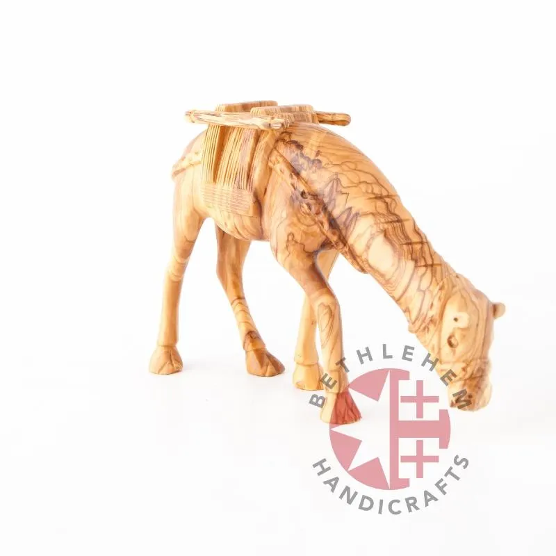 Wooden Camel Grazing Carving 7.9